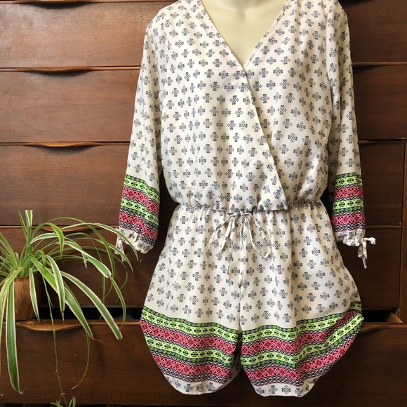 Neon Tribal Print Romper - Picture 1 of 8